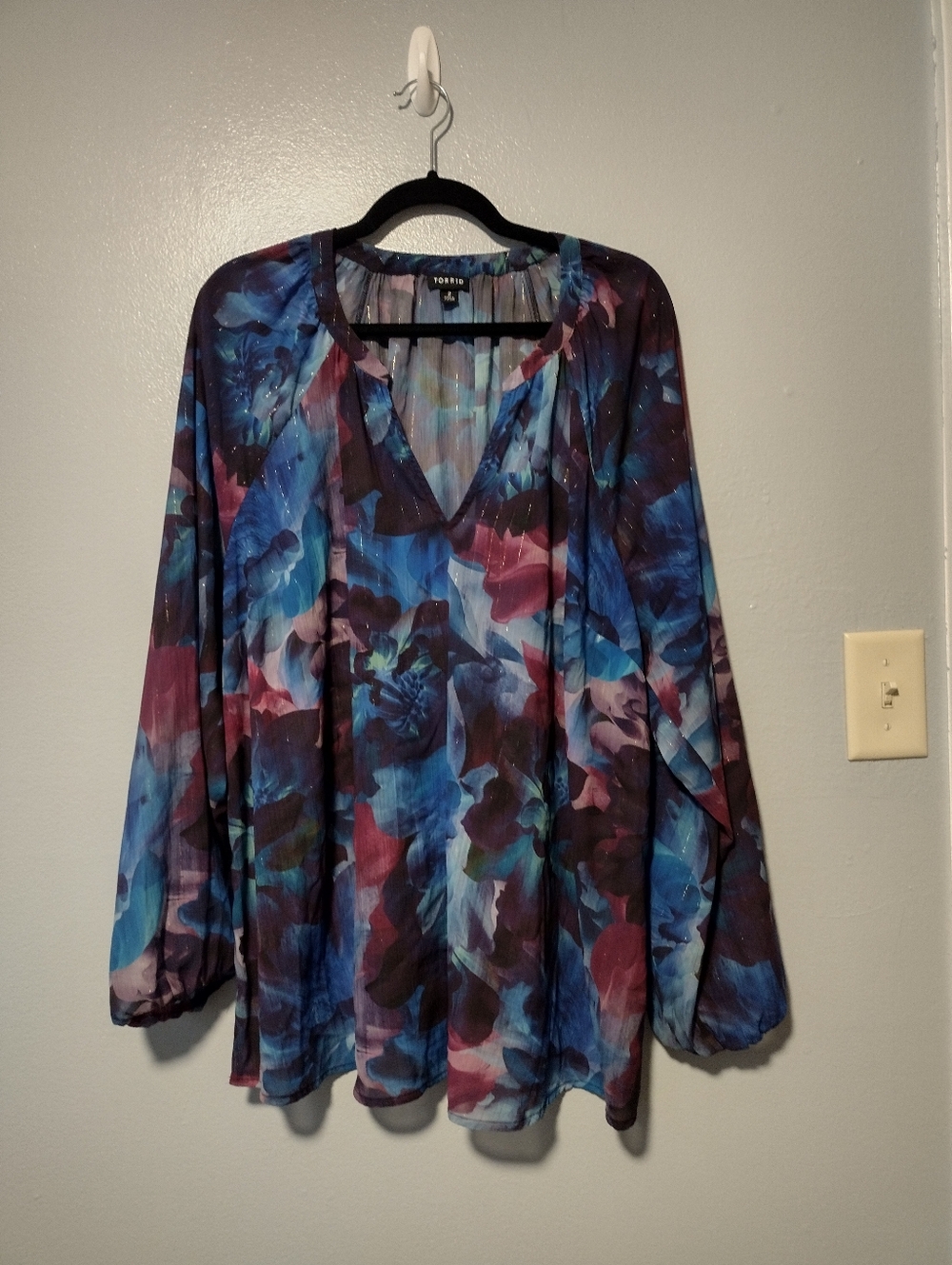 Torrid Blouse Top Tunic Floral Pullover Semi Sheer